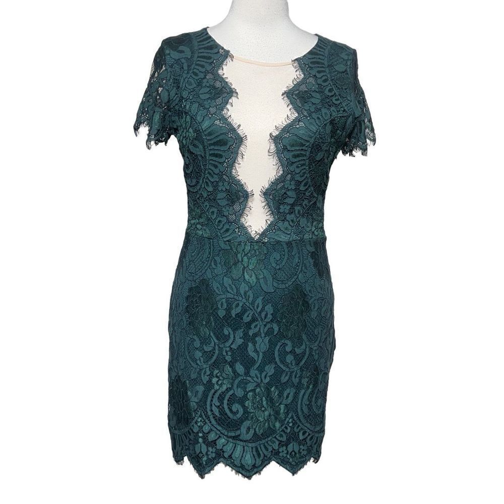 Storia  from Anthropologie Short Sleeve Green Lace Dress NWT Sexy Dress Size Lar
